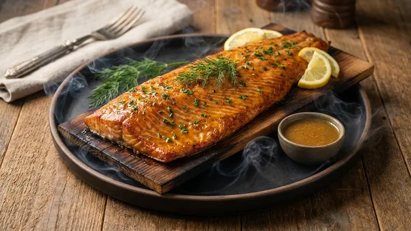 Traeger Smoked Salmon on Cedar Plank with Maple Dijon Glaze
