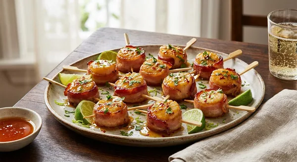Mike's Hot Honey Bacon-Wrapped Scallops with Lime