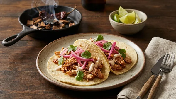 Smoked Chipotle-Lime Chicken Tacos with Pickled Red Onions