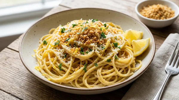 15-Minute Garlic Parmesan Spaghetti with Crispy Breadcrumbs