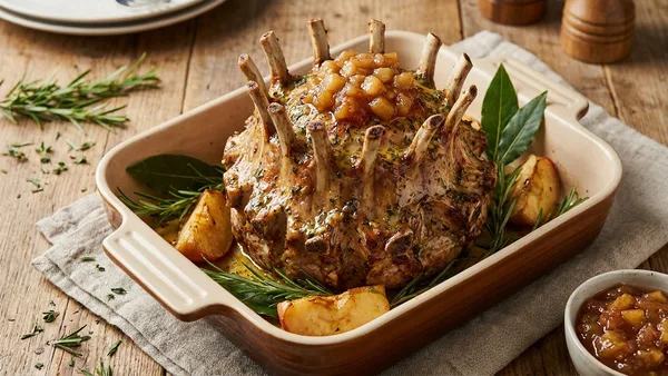 Showstopper Pork Crown Roast with Garlic-Herb Butter and Apple Chutney