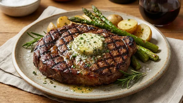 Grilled Ribeye Steak with compound butter
