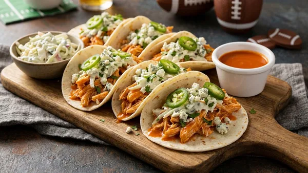 Buffalo Ranch Chicken Tacos with Blue Cheese Slaw for Game Day