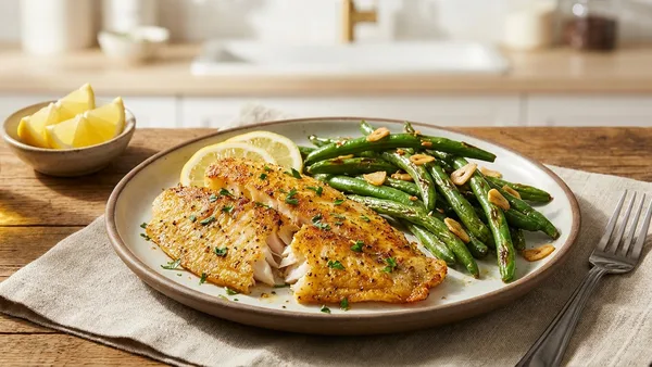 Air Fryer Lemon Pepper Tilapia with Garlic Green Beans (10-Minute Prep)