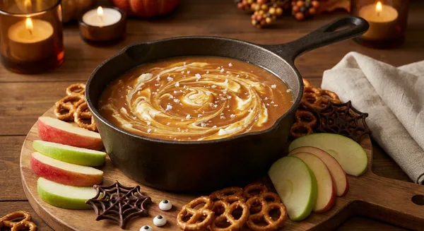 Stovetop Creepy Caramel Apple Dip with Brown Sugar and Sea Salt