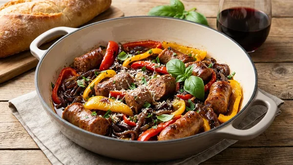 One-Pan Italian Sausage and Peppers Skillet with Balsamic Onions