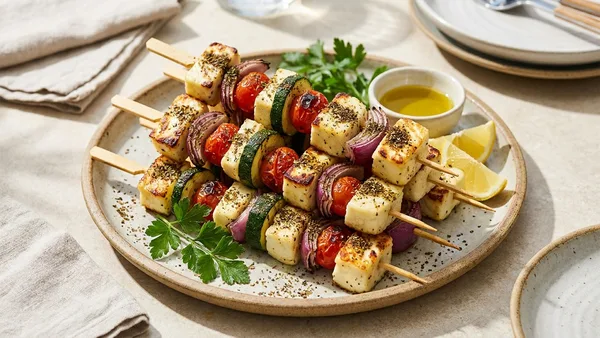 Skewered Grilled Halloumi and Vegetable Kebabs with Za'atar