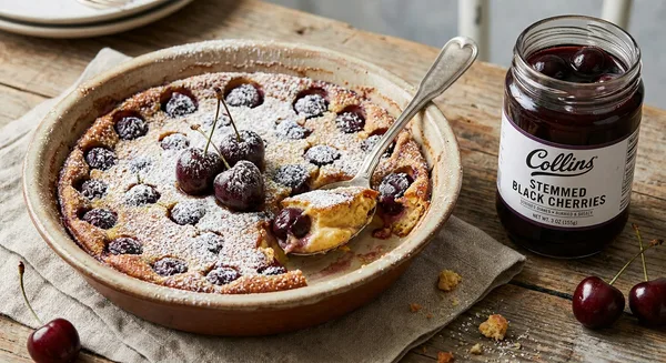 Black Cherry Clafoutis with Collins Stemmed Black Cherries