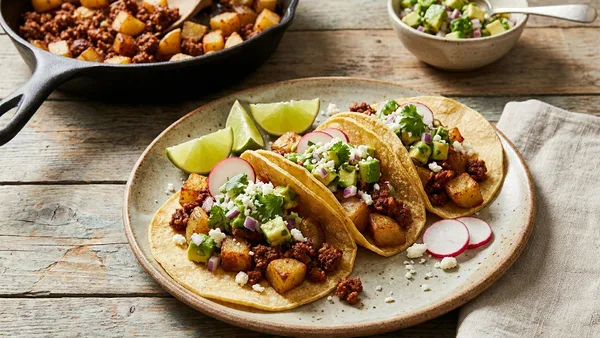 Chorizo and Potato Street Tacos with Avocado Salsa (Stovetop)
