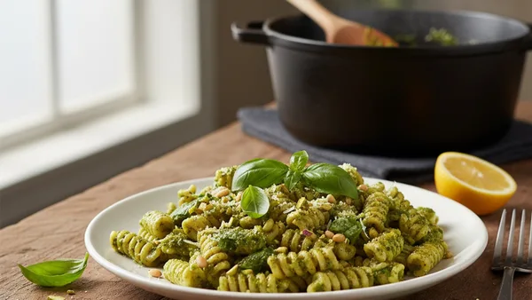Pesto Genovese with Pasta (Classic Basil Pesto, No Fancy Tools)