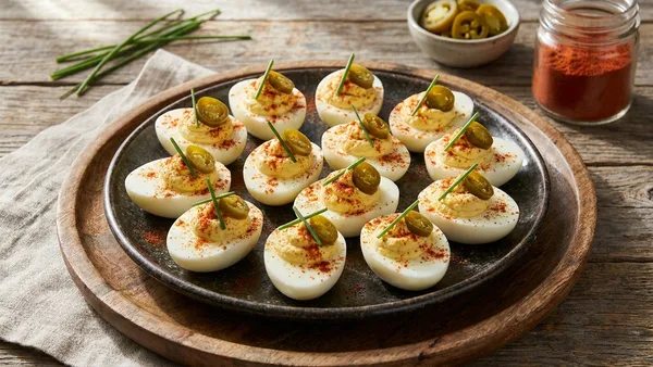 Make-Ahead Smoky Deviled Eggs with Paprika and Pickled Jalapeños