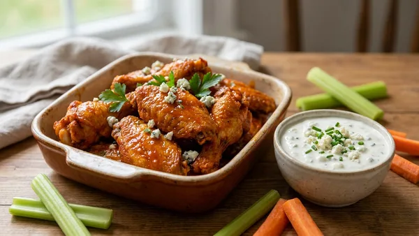 Baked Buffalo Chicken Wings with Blue Cheese Dip (Crispy Oven Method)