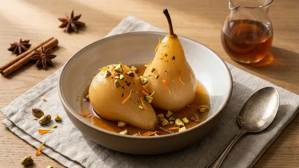 Poached Pears with Pistachio