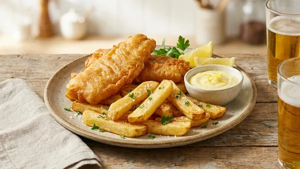 Beer-Battered Air Fryer Fish and Chips with Lemon Aioli