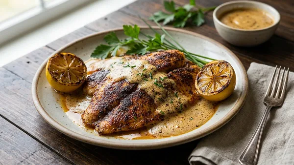 Blackened Tilapia with Cajun Brown Butter and Charred Lemon