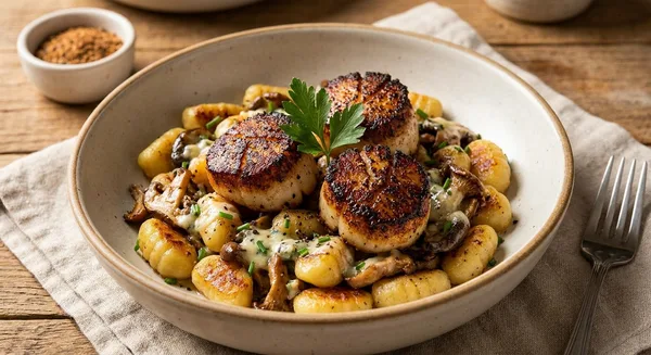 Spiceology Black & Bleu Scallops with Mushroom Gnocchi