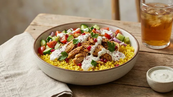 Rotisserie Chicken Shawarma Bowls with Quick Garlic Sauce