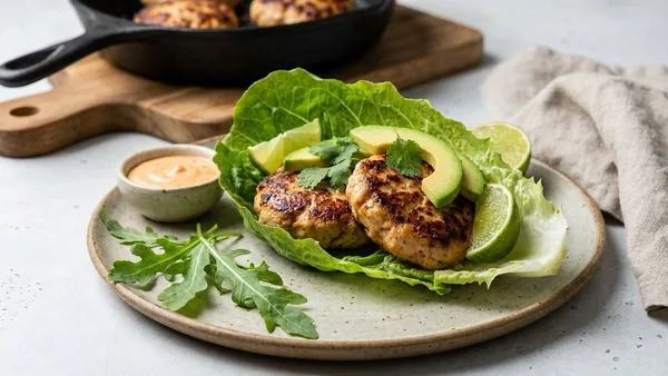 Low-Carb Lettuce Wrapped Chipotle Lime Chicken Burger with Avocado
