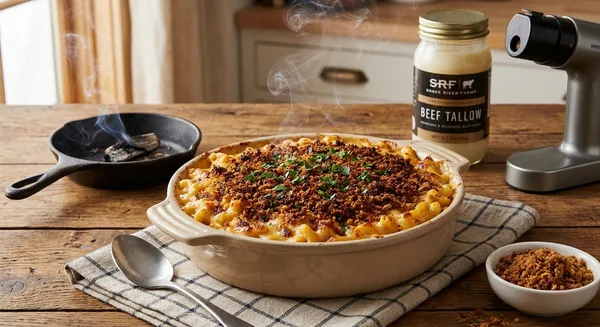 Snake River Farms Beef Tallow Smoked Mac and Cheese with Crispy Tallow Breadcrumbs