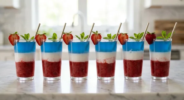 Flag Cocktail Slush: Strawberry Puree, Coconut Cream & Blue Curaçao