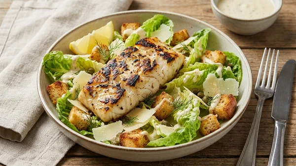 Grilled Cod Caesar Salad