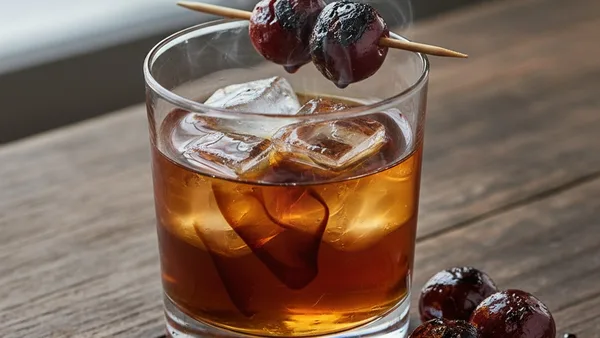 Campfire-Smoked Old Fashioned with Grilled Cherry‑Balsamic Syrup