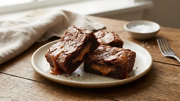 Salted Caramel Stuffed Brownies with Crispy Edges and Sea Salt