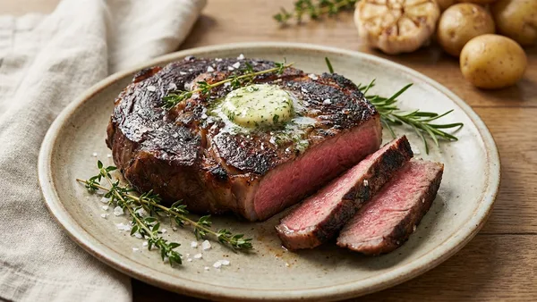 Reverse-Seared Ribeye with Steakhouse Sear and Herb Finishing Butter