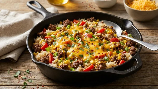 One-Pan Cheesy Beef and Rice Skillet — 30-Minute Family Dinner
