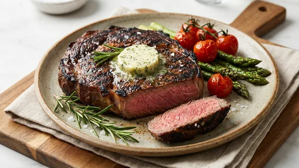 Reverse-Seared Grilled Ribeye with Garlic Herb Butter