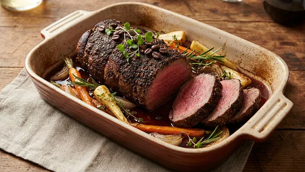Coffee-Rubbed Beef Tenderloin Roast with Red Wine Jus