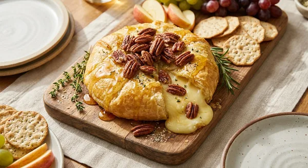 Baked Brie with Kinder's Organic Buttery Garlic Salt, Honey and Toasted Pecans