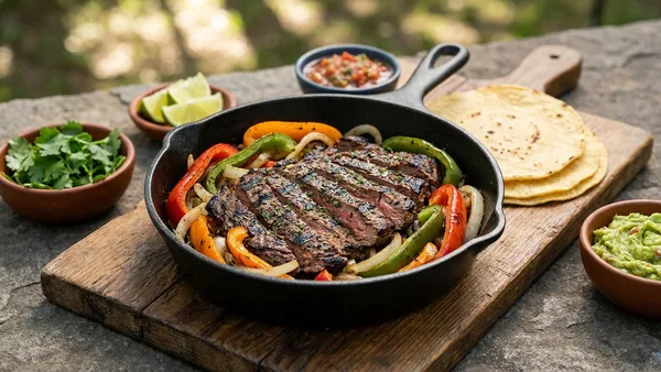 Charred Steak Fajitas with Citrus Marinade and Sizzling Peppers