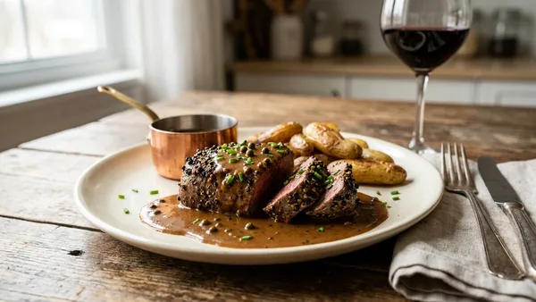 Classic Steak au Poivre with Cognac Peppercorn Cream Sauce