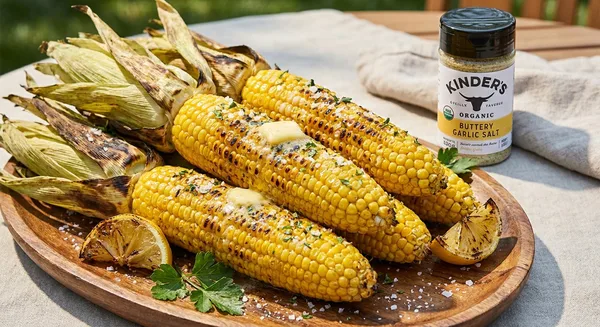 Lemon Butter Grilled Corn with Kinder's Organic Buttery Garlic Salt