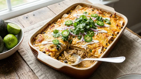 Creamy Rotisserie Chicken Enchilada Casserole