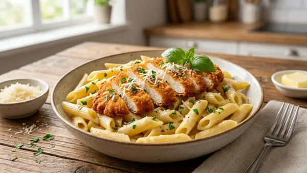 Air Fryer Crispy Chicken Cutlet Pasta with Garlic-Parmesan Butter