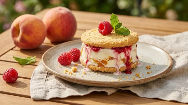 Peach Melba Ice Cream Sandwich