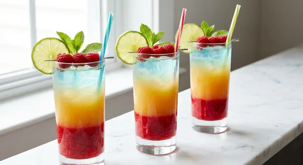 Americana Rum Runner with Raspberry, Peach and Blue Curaçao