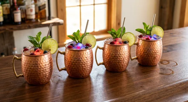 Patriotic Moscow Mule with Cranberry and Blueberry Ice Cubes
