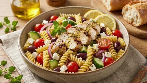 Greek Chicken Pasta Salad with Lemon-Oregano Dressing (Make-Ahead, Healthy)
