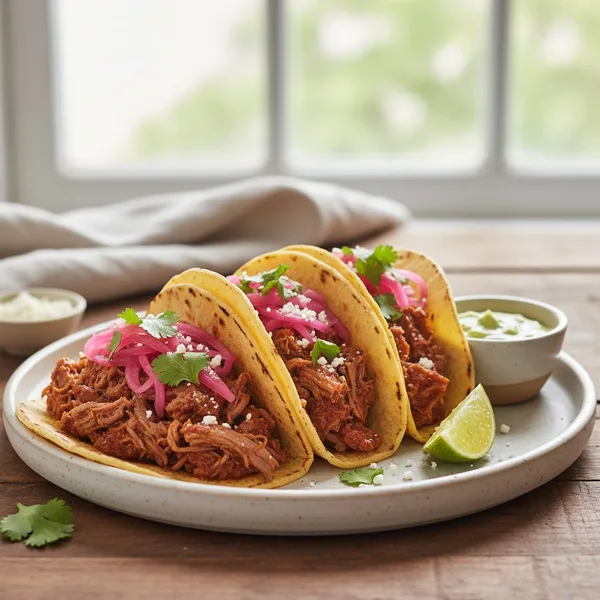 Instant Pot Shredded Beef Barbacoa Tacos with Pickled Onions