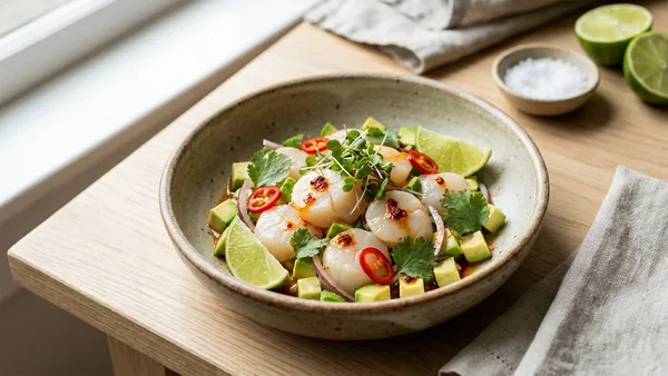 Scallop Ceviche with Lime Chili and Avocado
