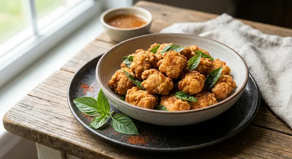 Air Fryer Taiwanese Popcorn Chicken with Thai Basil