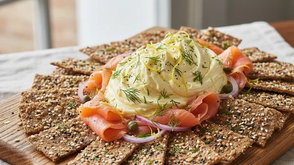 Smoked Salmon and Dill Butter Board with Capers and Rye Crisps