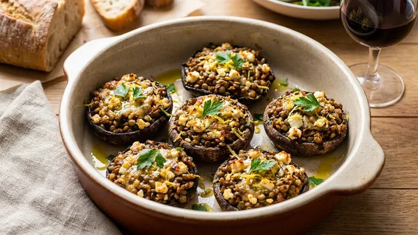 Lentil Feta Stuffed Portobello