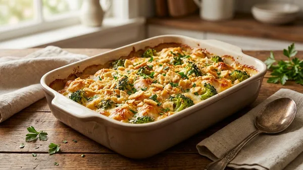 Classic Chicken and Broccoli Casserole with Crispy Cracker Topping