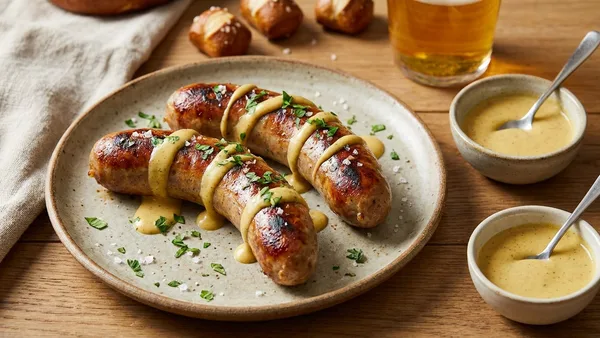 Crispy Air Fryer Bratwurst with Quick Mustard Sauce