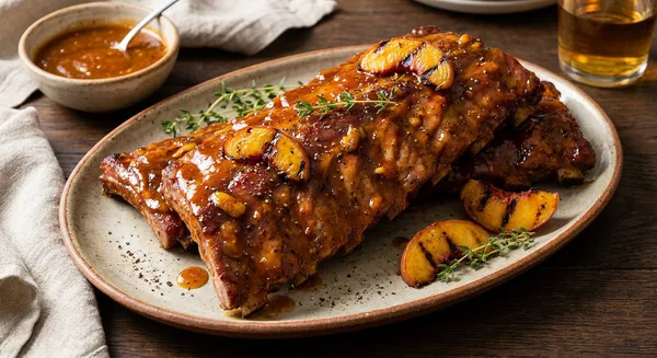 Smoked Peach BBQ Sauce with Reàl Infused Exotics for Ribs