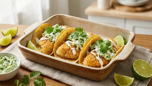 Baked Panko-Crusted Tilapia Tacos with Cilantro-Lime Slaw